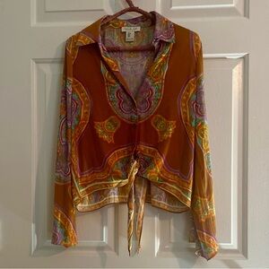 Rachel Zoe Paisley Tie-Front Blouse